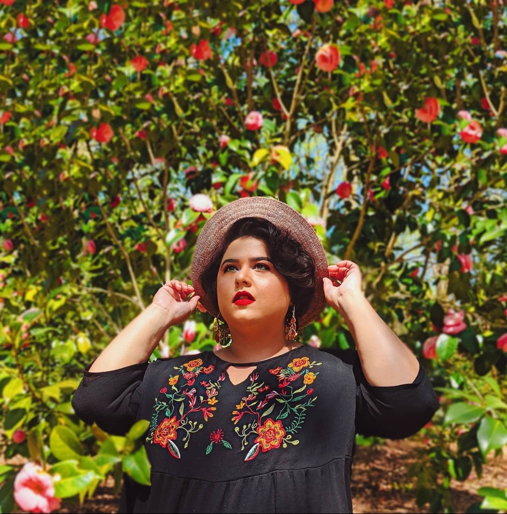 Floral Embroidered Black Blouse